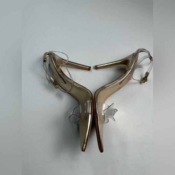 SCHUTZ Clear Bow Strappy Heels Gold Size 8.5 NWOB - Picture 3 of 9